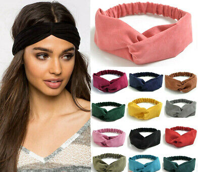 Women Suede Headband Bohemian Vintage Cross Knot Elastic Hairband Girl Headwear