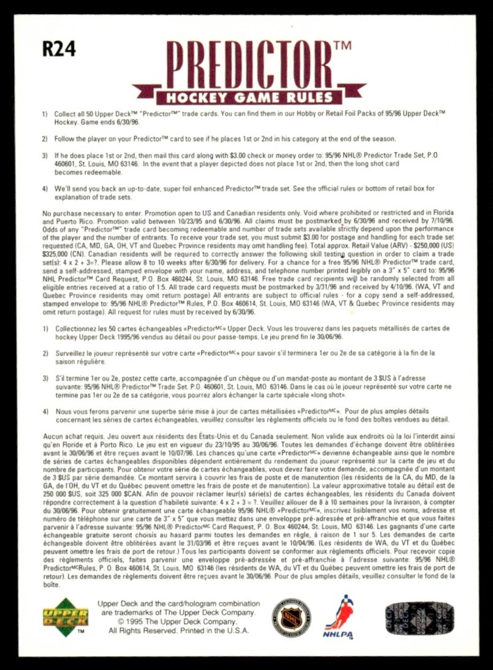 SERGEI FEDOROV 1995-96 UPPER DECK PREDICTORS RETAIL REDEMPTION #R24 - Image 2 of 2