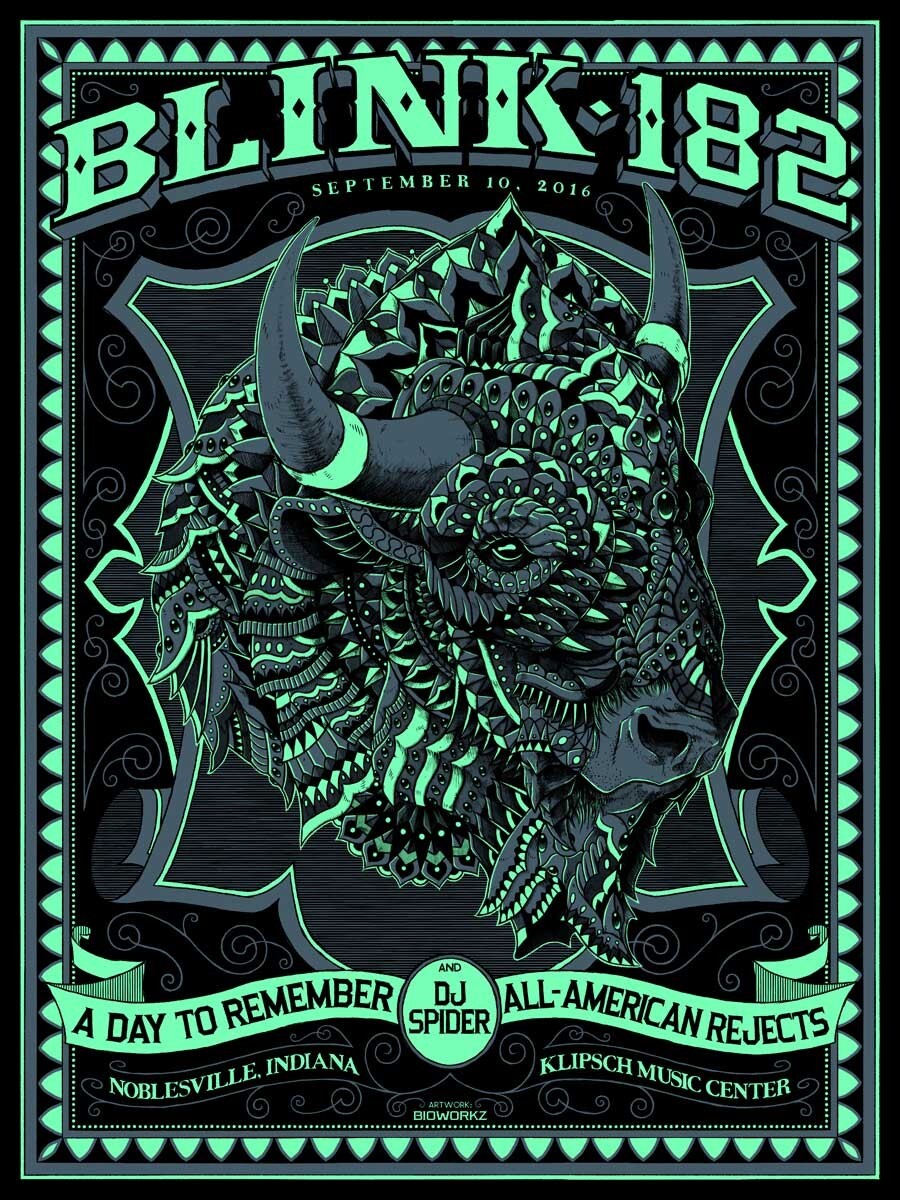 Blink 182 Poster 9/10/2016 Noblesville IN Signed & Numbered #/100