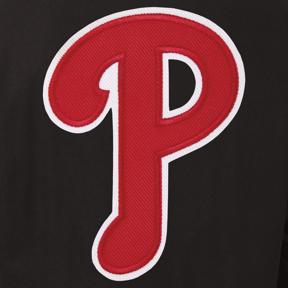 MLB Philadelphia Phillies Wool Leather Reversible Jacket Two Front Logos Black - Image 2 of 4