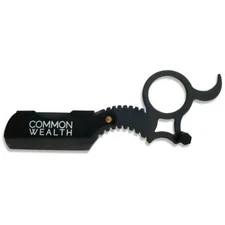 Common Wealth Barber Straight Edge Finger Insert Handle Shaving Razor Grey Black