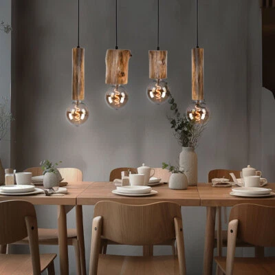 NOWA Pendelleuchte Holz Hängeleuchte Vintage Deckenlampe Küchen schwarz Eukalyptus