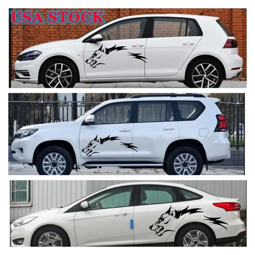 2Pcs Wolf Fashion Car Stickers Door Side Vinyl Decals 130cm*45cm Universal Black - Bild 3 von 9