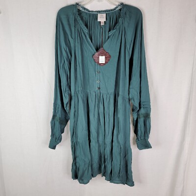 Knox Rose Womens XXL Verde Green Long Sleeve Button Front Tiered Midi Boho  Dress | eBay
