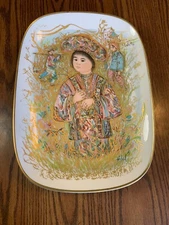 Edna Hibel Prima Arte Ovale 15" Hand-Painted Oval Platter #Taro-Kun Porcelain
