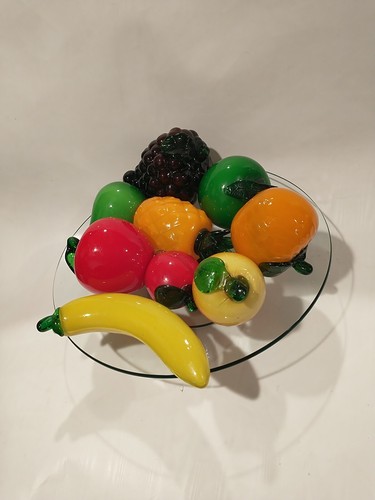 Vintage Murano Style Hard Glass Fruit 9 pcs Glass Art With Bowl 12.5" - Picture 4 of 13