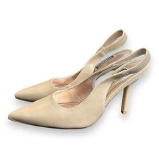Nine West Ciser3 Beige Elastic Slingback  4" Heel Women's Shoes Size 6.5M