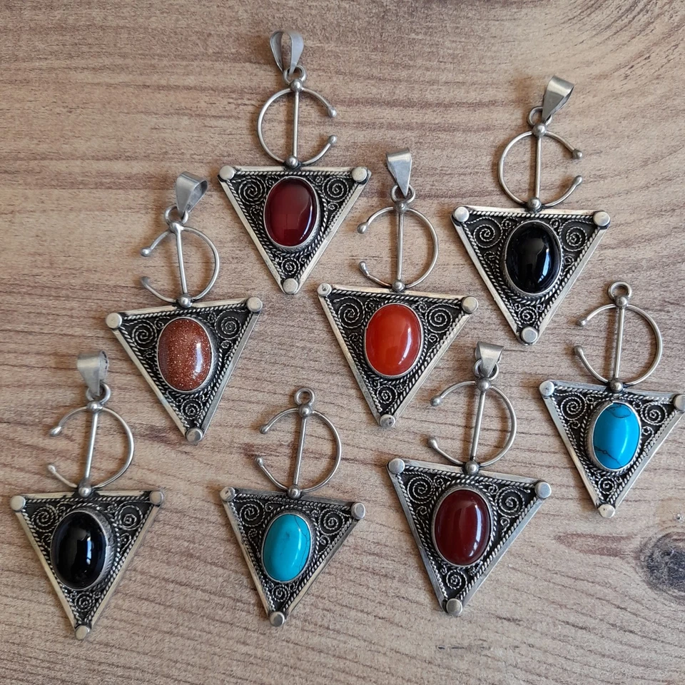 Collar Hecho a Mano Amazigh Plata Marruecos Marroquí Colgantes Beréber Antiguo Artesano Foto 3 de 4