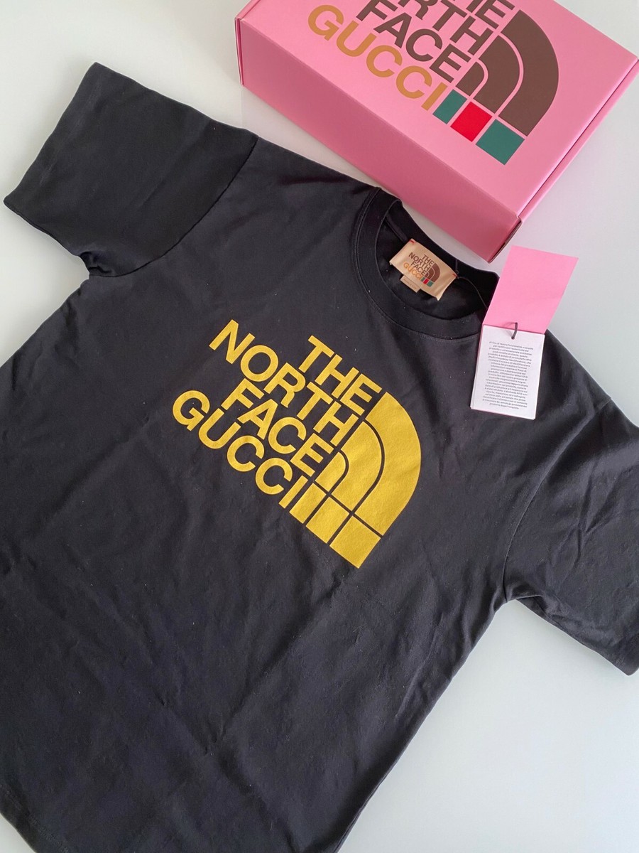 BRAND NEW GUCCI x THE NORTH FACE Logo T-shirt SIZE S OVERSIZE BLACK YELLOW