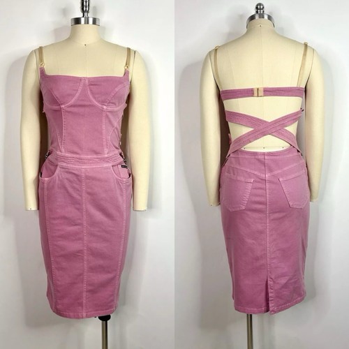 Vtg Dolce & Gabbana D&G Pink Cross Back Dress 44 L