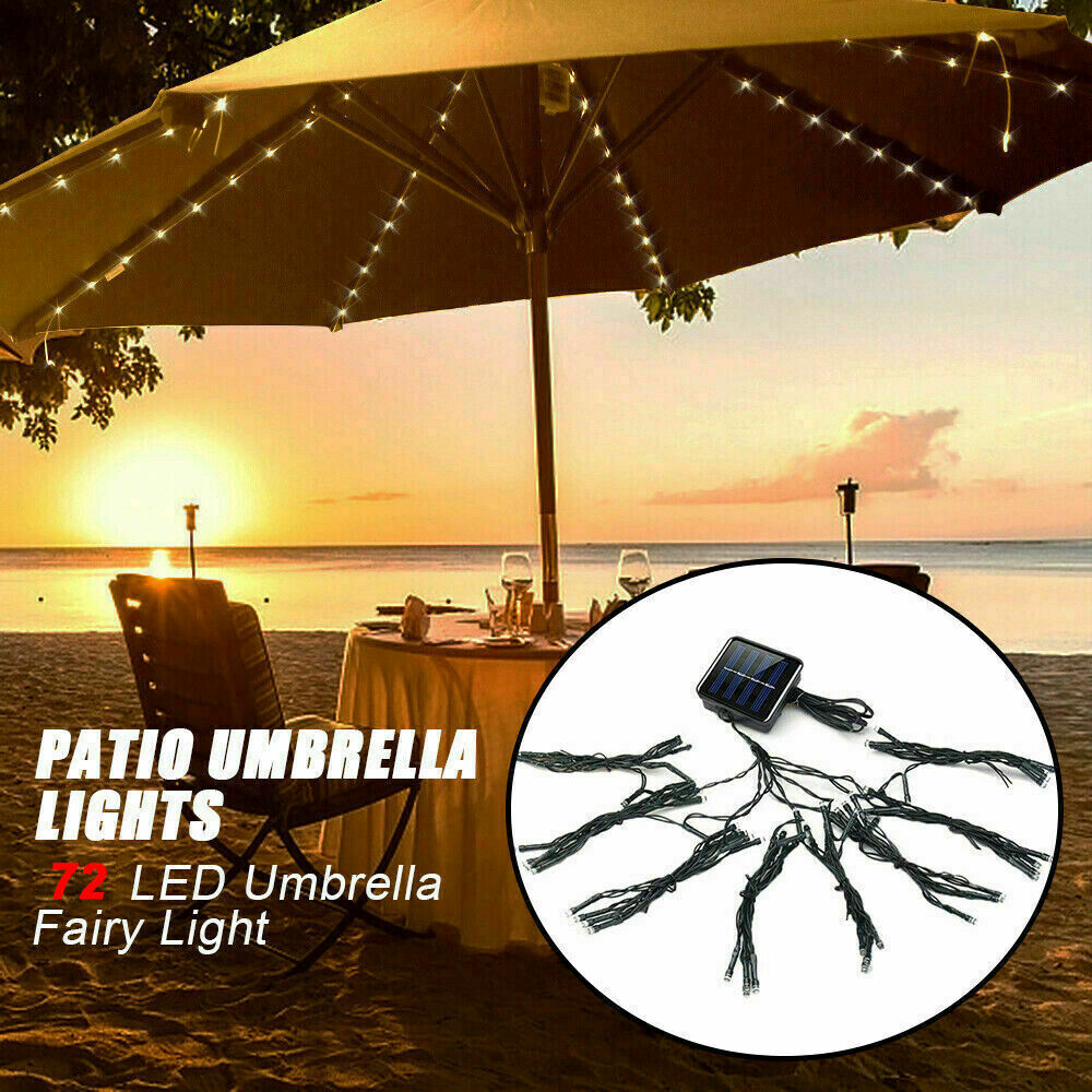 72 LED Solarlichterkette Sonnenschirm Regenschirm Schirmbeleuchtung