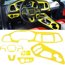 9x Yellow Steering Wheel Dash Gear Shift Cover Trim Kit for Dodge Challenger 15+