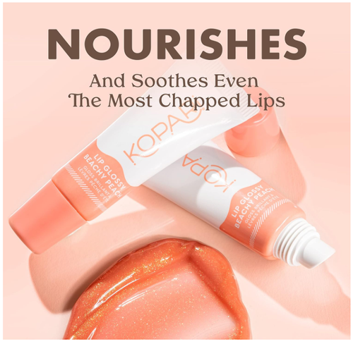 Kopari Beachy Peach Lip Glossy con olio di cocco burro di karitè (2) 0,7 once/20 g totale nuovo con scatola - Foto 3 di 9