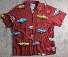 Vintage Paradise Found Button-Up Shirt Red Men's Sz XL Pontiac GTO Cars Hawaiian