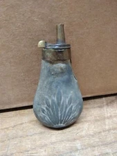 Vtg Antique Primitive Copper and Brass Black Powder Horn Flask Hunting Rifle