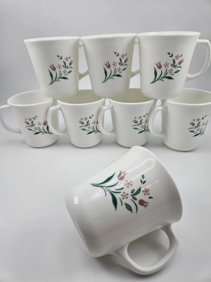 ​Juego de 8 tazas Corning Corelle Rosemarie florales rosa tulipán EE. UU. Foto 2 de 4