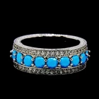 NATURAL AAA BLUE TURQUOISE & WHITE CZ STERLING 925 SILVER RING SIZE 7