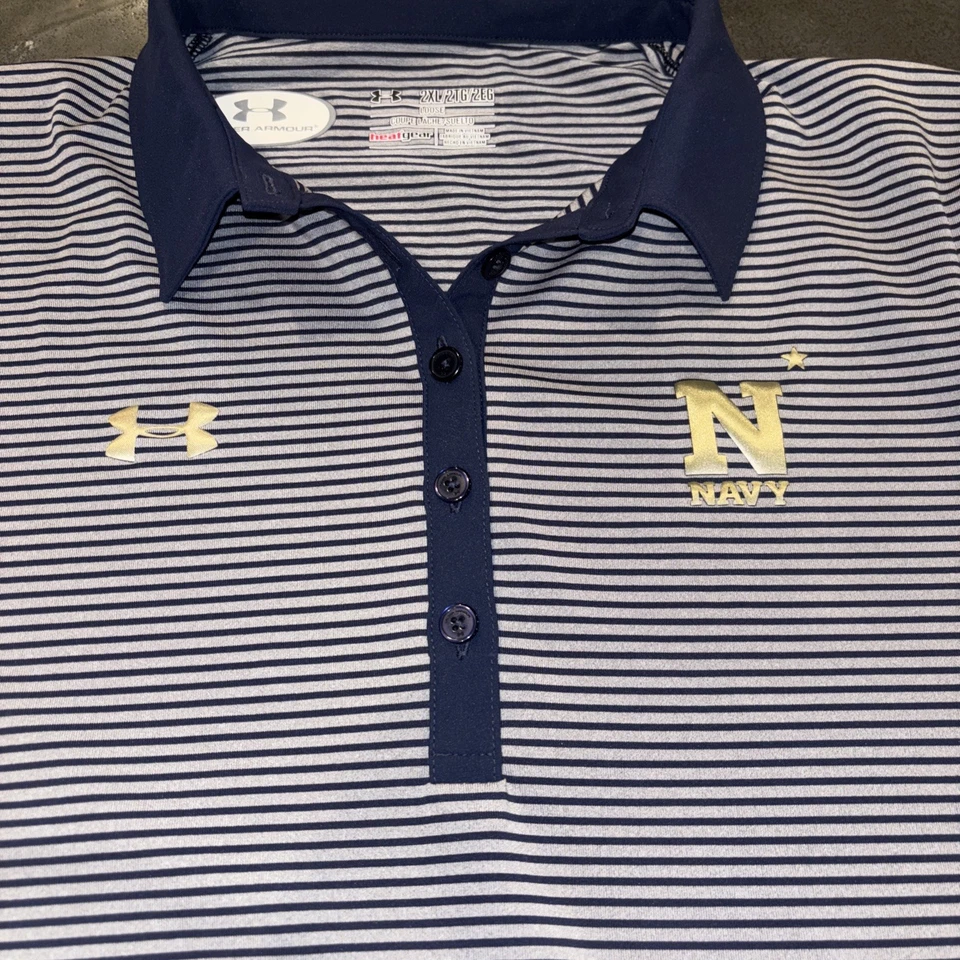 Navy Midshipmen Polo Shirt Womens 2XL Blue Gray Under Armour Naval Academy - Image 2 of 4