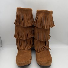 Minnetonka Women's 3-Layer Fringe Boot, Suede Leather size 9 Festival  