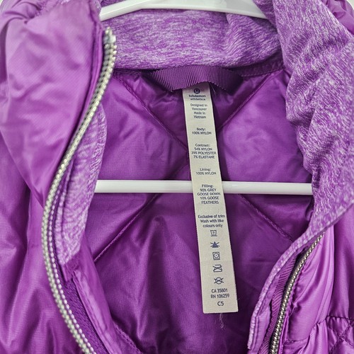 Lululemon Down For A Run Puffer Vest Purple Zip Up Quilted Lightweight Size 8 - Picture 6 of 7