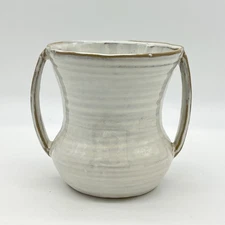 Pottery Vase Cream Ribbed Ceramic Vase with Handles Home Decor