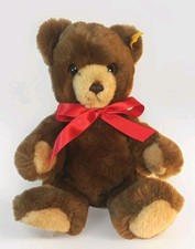 Vintage 1990s Steiff Teddy Bear Woven Fur Plush Ear ID Button 11 in Brown Bear