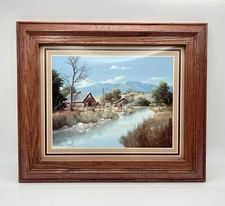 Vintage Gene Speck Country Farm Litho Print Framed Wall Art Rustic Barn Windmill