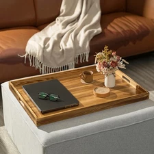 Ottoman Serving Tray Large: 30" Decorative Trays with Handles - Wood Coffee T...