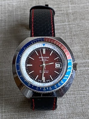Vintage c1970 Grovana Automatic 25 Jewel Diver Watch Pepsi Vincero Racing Strap