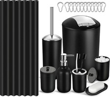 Bathroom Set 20Pcs Bathroom Shower Curtain Sets with Hooks Black Bathroom