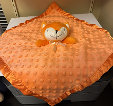 Bright Orange BABY FOX Minky Dot Satin 16" X 16" LOVEY SECURITY BLANKET PLUSH