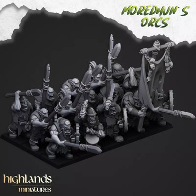 Miniature Higlands - Orcs and Goblins - Orc Warriors with Spear - 3D Printed