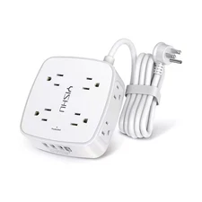 6 Ft. Flat Plug Extension Cord Power Strip 8-Outlets Surge Protector Mountable w