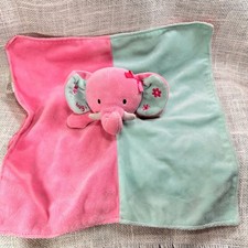 Just One You Pink Mint Elephant Lovey Security Blanket Hugs Floral Plush