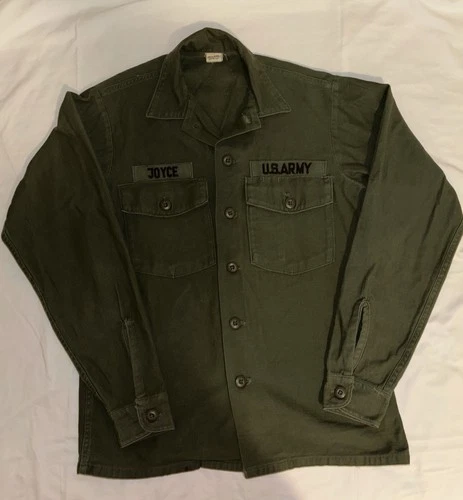 Vintage US Army OG-107 Utility Shirt Vietnam Cotton Sateen Military 15.5x35
