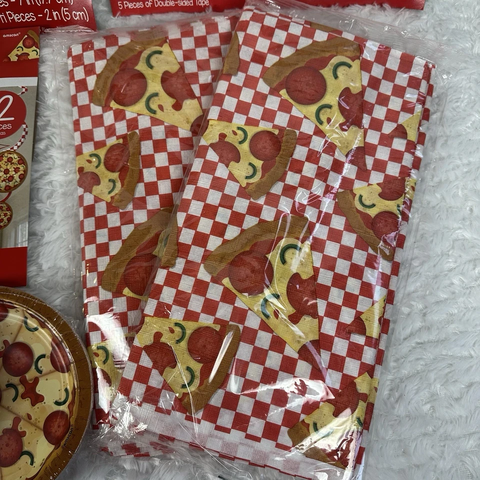 Pizza Birthday Party Supplies Set Plates, Tablecloths And Decorations Kit For 16 - Image 4 of 4