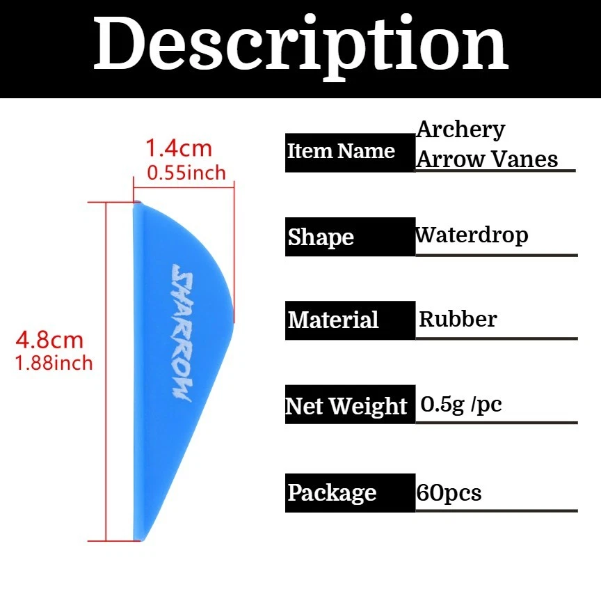 60pcs 2" Arrow Vanes Rubber Fletches Feathers Archery Fletching Arrow Shaft DIY - Image 3 of 4