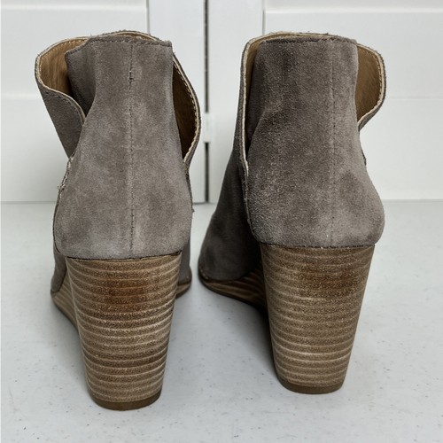 Lucky Brand Jezzah Peep Toe Suede Taupe Wedge Booties Ankle Boots Size 8.5 M - Picture 5 of 9