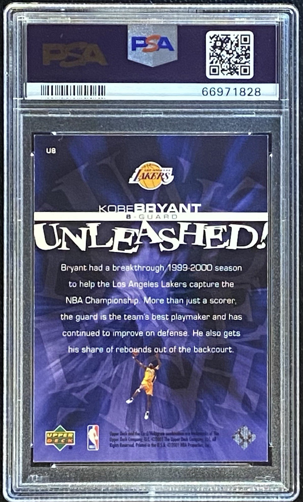 2000 U.D. Unleashed Kobe Bryant Los Angeles  Lakers UB PSA 8 NM-MT view 2