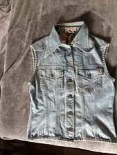 Y2K Guess Jeans Light Wash Blue Distressed Denim Jean Vest Medium 100 Cotton