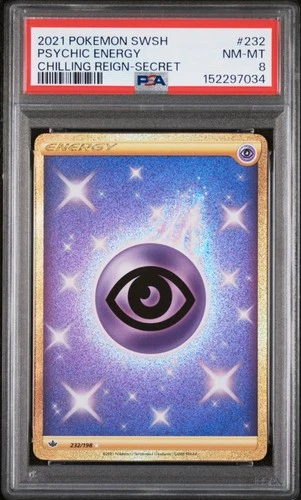 2021 POKEMON SWORD & SHIELD CHILLING REIGN SECRET #232 PSYCHIC ENERGY PSA 8