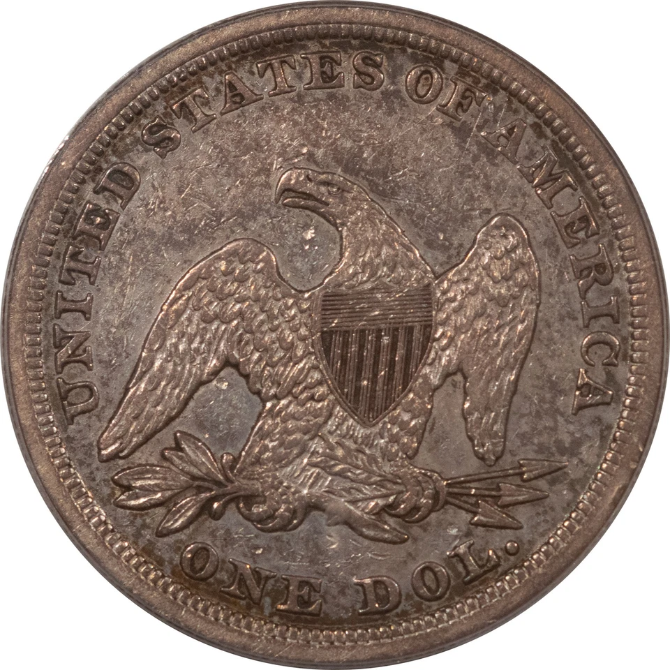 1853 LIBERTY SEATED DOLLAR - PCGS VF-35, OGH, RARE DATE, LOOKS BETTER, NEAT! - Image 3 of 4