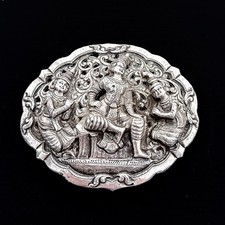 Antique Burmese Coin Silver Sash Belt Buckle Hand Pierced Repousse Rangoon