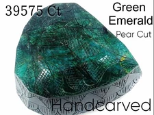 39575 Ct Natural Green Emerald Handcarved EGL Pear Cut Gemstone +1 Free Gift NNX