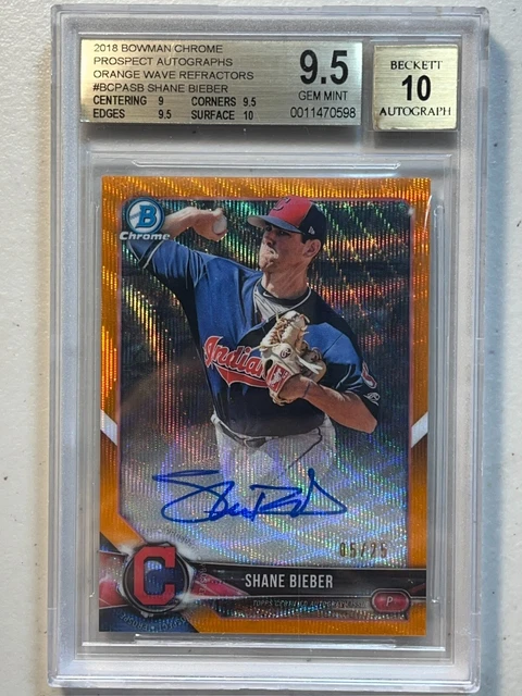 Shane Bieber BGS 9.5 10 2018 Bowman Chrome /25 Orange Wave Refractor Auto