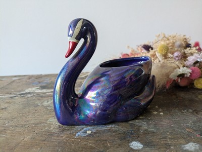 Vintage Colbalt Blue Swan England Übertopf Keswick Glanz irisierend Vogel Vase Topf sehr guter Zustand