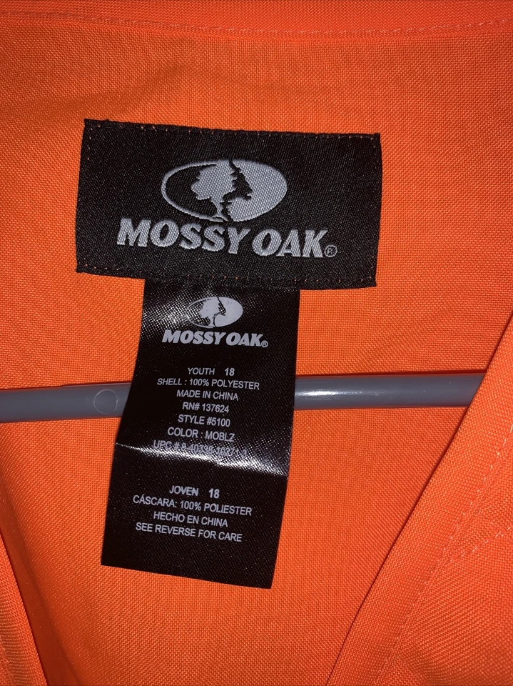 Youth Hunting Safety Vest Mossy Oak Blaze Orange Padded Shoulders Size 18 - Image 3 of 4