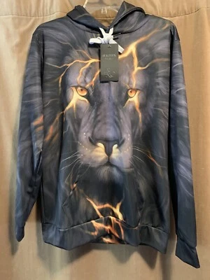 FLYCHEN Men's Hoodie Pullover LION Print Pattern Fashion Sweatshirt Top Galaxy - Photo 1/4