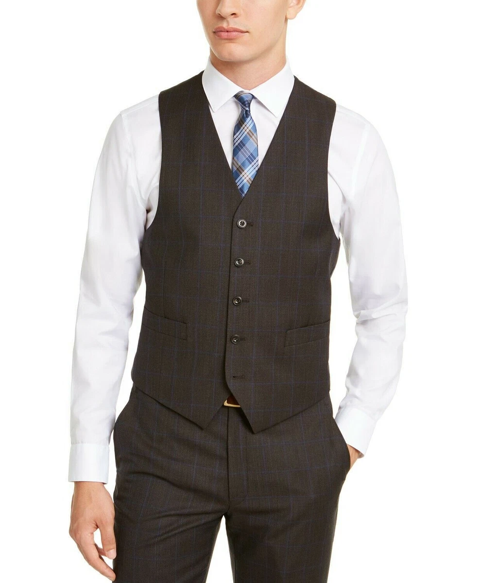 Michael Kors Mens Birdseye Windowpane Suit Vest Medium NWT Brown