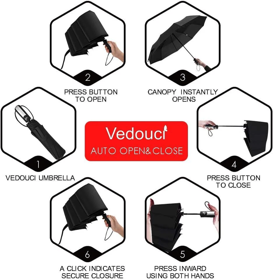 Paraguas Plegable Vedouci EE. UU. 10 Costillas Paraguas de Viaje Compacto Foto 4 de 4